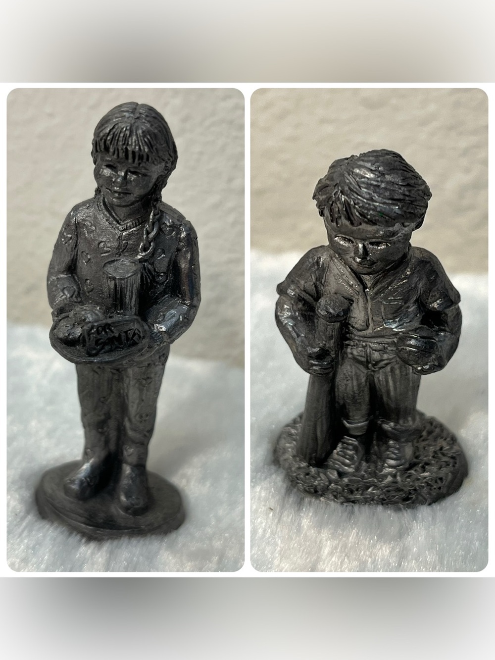 Vintage Michael Ricker Girl & Boy Child Pewter Figurine